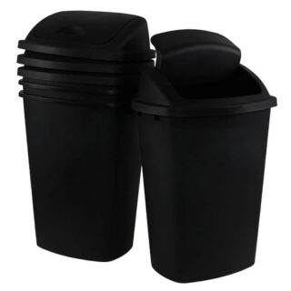 13 Gallon Kitchen Trash Can with Swing Top Lid, 4-Pack Plastic Tall Garbage Can, Black