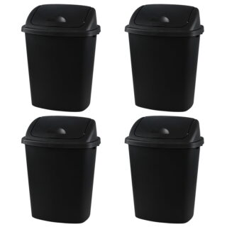 13 Gallon Plastic Kitchen Trash Can Black, Swing Lid Tall Garbage Bin for Home Office Restaurant, Easy Clean Design, 4-Pack