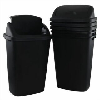 13 Gallon Swing Top Trash Can, 4-Pack Large Plastic Kitchen Garbage Can with Lid, Black$$Storage