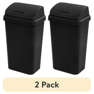 (2 pack) Sterilite Kitchen Trash Can, 13 Gallon Plastic Garbage Bin with Swing Top Lid, Black