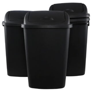4 Pack 13 Gallons Large Swing Top Garbage Can, Plastic Trash Can with Lid, Black