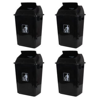 Ewingger 4 Packs 13 Gallon Plastic Trash Can with Swing Lid, Large Kitchen Garbage Can with Lid, Black