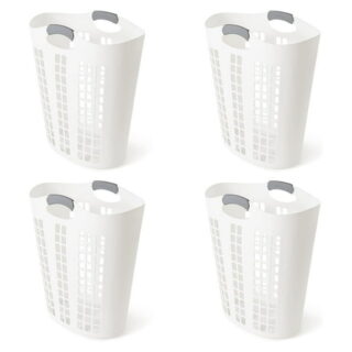 Easy Carry Flex Hamper, Large 87.5 Liter Lightweight Plastic Ventilated Laundry Basket Clothes Bin with Handles, White (4 Pack)