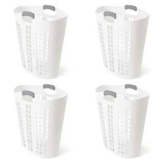 Easy Carry Flex Hamper, Large 87.5 Liter Lightweight Plastic Ventilated Laundry Basket Clothes Bin with Handles, White (4 Pack)