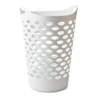 Mainstays Plastic Round Laundry Hamper, White, with Carrying Handles