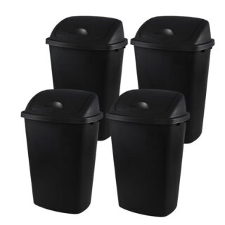 13 Gallon Plastic Kitchen Trash Can with Swing Lid, Large Swing Top Waste Bin, Black